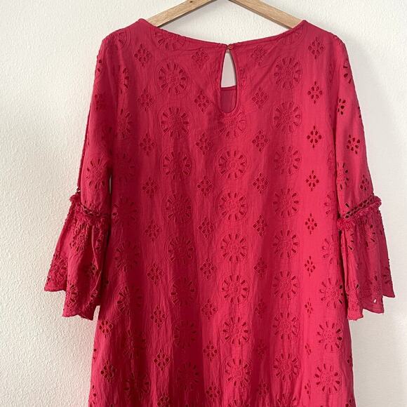 BY ANTHROPOLOGIE DANI LACE EYELET PINK DROP WAIST DRESS SIZE 12 - Picture 13 of 16